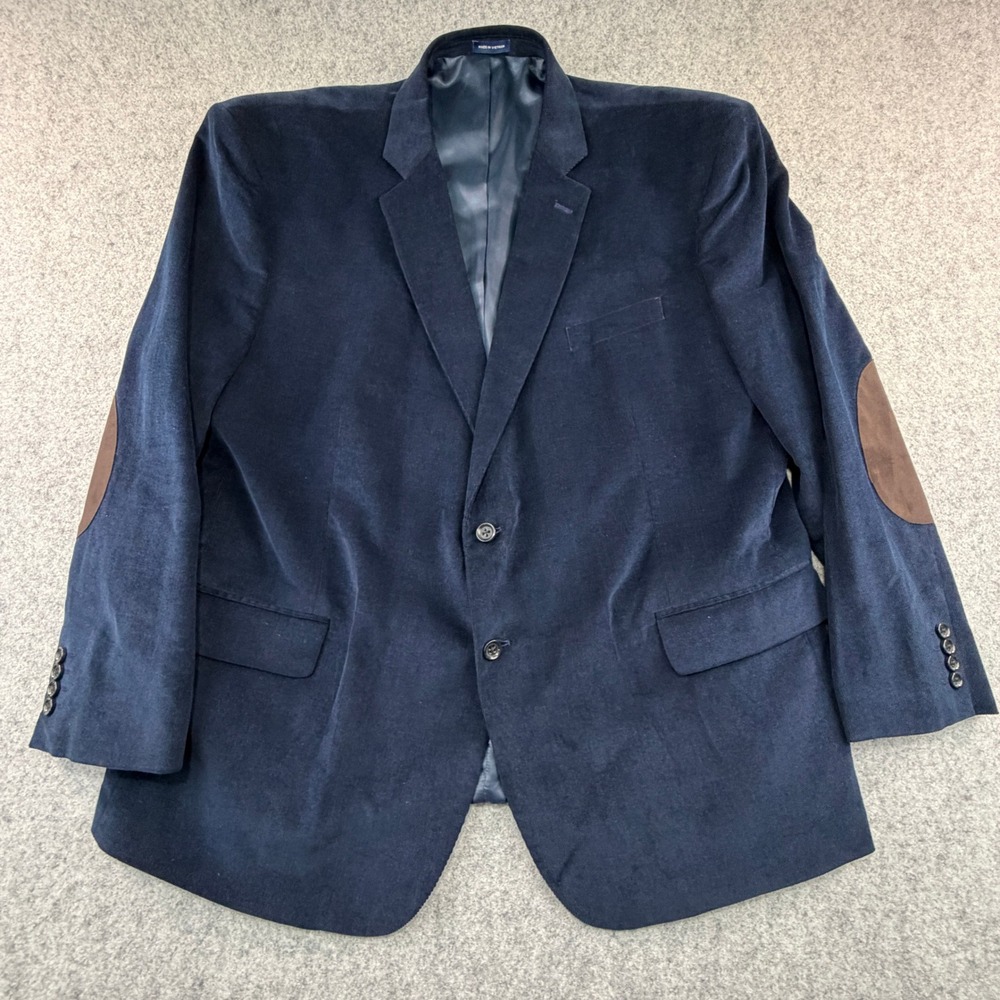 Stafford Signature Mens 54R Navy Blue Corduroy Blazer Elbow Patches Sport Coat